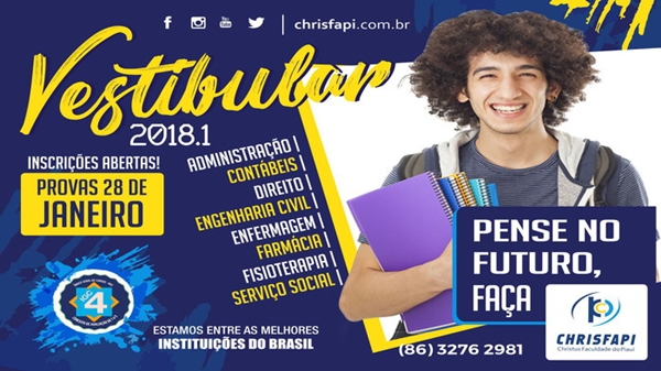 Faculdade Chrisfapi abre inscrições para vestibular 2018.1