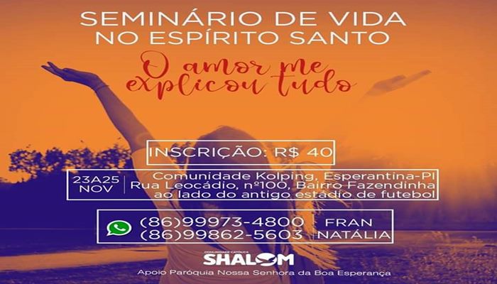 Comunidade Católica Shalom realizará Seminário de Vida no Espírito Santo para jovens