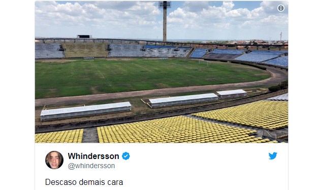 Whindersson Nunes desabafa sobre estádios de Teresina: ‘Entregue às traças’