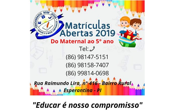 Matrículas abertas 2019 do Educandário Bom Jesus