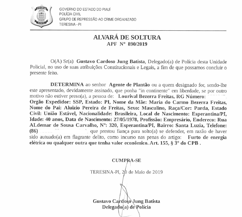 ALVARÁ DE SOLTURA