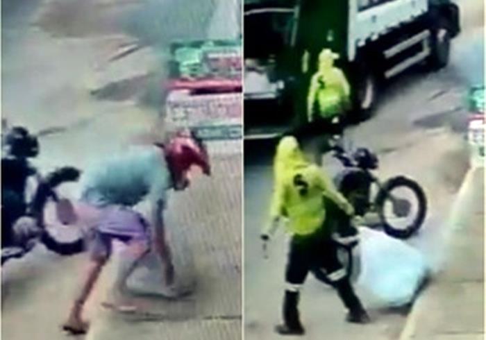 Motoboy deixa mercadoria em calçada e gari a joga no lixo por engano no PI