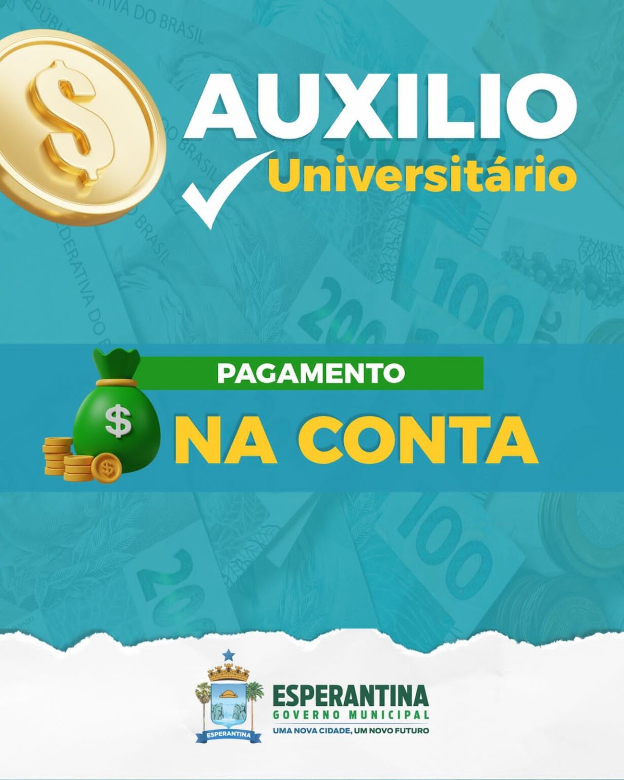 Prefeitura de Esperantina paga primeira parcela do auxílio financeiro universitário de 2024
