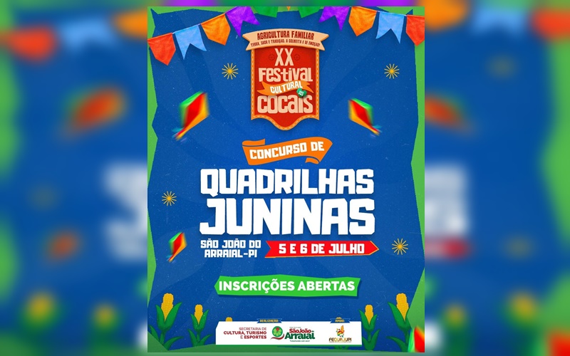 Aberta as inscrições para o concurso de quadrilhas juninas do Festival cultural dos cocais em SJA